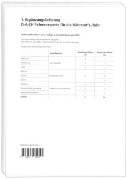 1. Ergänzungslieferung zur Loseblattsammlung „D-A-CH Referenzwerte für die Nährstoffzufuhr, 2. Auflage, 1. Ausgabe (2015)“: Referenzwerte für Natrium, Chlorid, Kalium (11/2016)