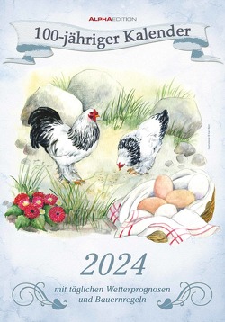 100-jähriger Kalender 2024 – Bildkalender 23,7×34 cm – mit Wetterprognosen, Bauernregeln und liebevollen Illustrationen – Wandkalender – Alpha Edition