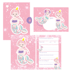 12 Glitzer Einladungskarten Meerjungfrau zum Geburtstag für Mädchen inkl. Umschläge | rosa glitzernde Geburtstagseinladungen für Kinder | von Wirth,  Lisa