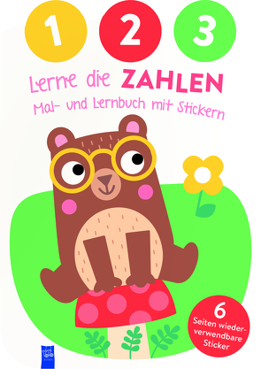 1,2,3 – Lerne die Zahlen – Mal- und Lernbuch mit Stickern (Cover Bär)