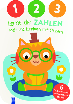 1,2,3 – Lerne die Zahlen – Mal- und Lernbuch mit Stickern (Cover Katze)