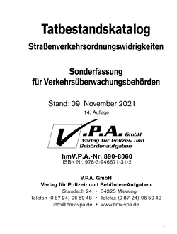 14. Ergänzungslieferung zum Bundeseinheitlicher Tatbestandskatalog, Sonderfassung für Verkehrsüberwachung von V.P.A. GmbH