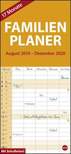 17-Monats-Familienplaner Kalender 2020 von Heye