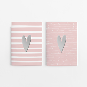 2er Set Notizheft DIN A5 (blanko) in rosa mit 2 verschiedenen Herz-Motiven und jeweils 40 Seiten in weiß mit 120 g Papier. Vorderseite mit hochwertiger Silberfolien-Veredelung. von Wirth,  Lisa