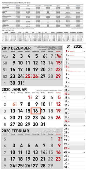 3-Monats-Kombiplaner GRAU 2020