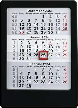 3-Monats-Tischaufsteller 2024 schwarz – Tisch-Kalender 12×16 cm – Büro-Kalender – mit Datumsschieber – Alpha Edition