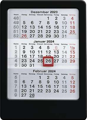 3-Monats-Tischaufsteller 2024 schwarz – Tisch-Kalender 12×16 cm – Büro-Kalender – mit Datumsschieber – Alpha Edition