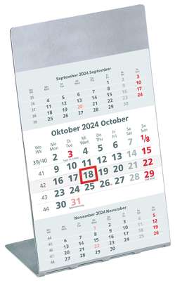 3-Monatskalender 2024 10,5x16cm mit Edelstahlaufsteller und Magnestreifen – Datumsweiser – 980-6100-1