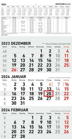 3-Monatskalender 2024 – 23,7×44,8 schwarz/rot – mit Motiv – Datumsschieber – 951-0011