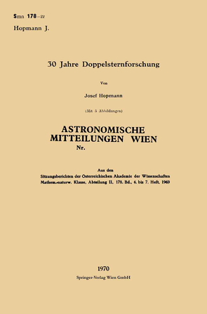 30 Jahre Doppelsternforschung von Hopmann,  Josef