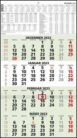 4-Monatskalender Recycling 2023 – 33×58,8 cm – mit Kopftafel und Datumsschieber – Blauer Engel – Mehrmonatsplaner – 959-0700