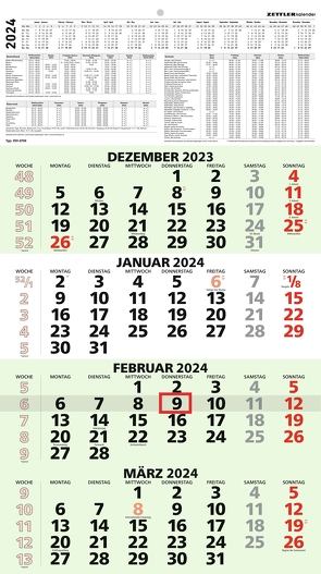 4-Monatskalender Recycling 2024 – 33×58,8 cm – mit Kopftafel und Datumsschieber – Blauer Engel – Mehrmonatsplaner – 959-0700