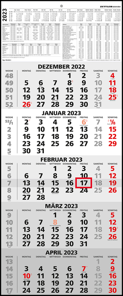 5-Monatskalender 2023 – Büro-Kalender 30×71,8 cm (geöffnet) – mit Datumsschieber – Zettler – 971-0011