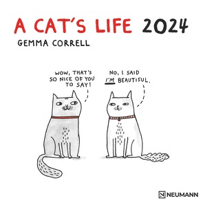 A Cat’s Life 2024 – Wand-Kalender – Broschüren-Kalender – 30×30 – 30×60 geöffnet – Katzen – Cartoon von Correll,  Gemma