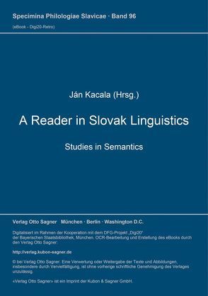 A Reader in Slovak Linguistics von Kacala,  Ján