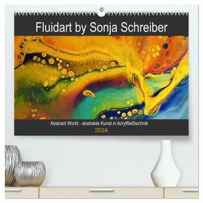 Abstract World – abstrakte Kunst in Acrylfließtechnik (hochwertiger Premium Wandkalender 2024 DIN A2 quer), Kunstdruck in Hochglanz von Schreiber,  Sonja