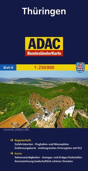 ADAC BundesländerKarte Deutschland Blatt 8 Thüringen 1:250 000