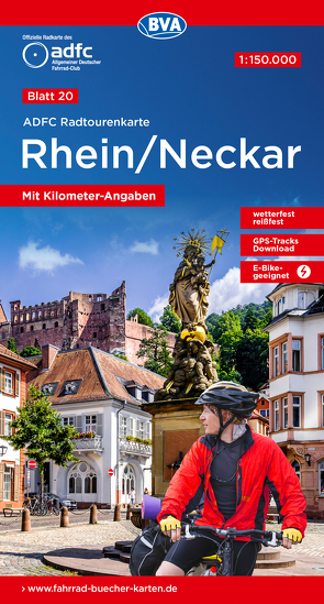 ADFC-Radtourenkarte 20 Rhein /Neckar 1:150.000, reiß- und wetterfest, E-Bike geeignet, GPS-Tracks Download, mit Bett+Bike Symbolen, mit Kilometer-Angaben