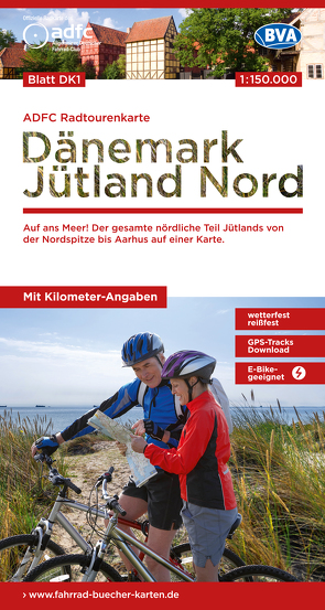 ADFC-Radtourenkarte DK1 Dänemark/Jütland Nord 1:150.000, reiß- und wetterfest, E-Bike geeignet, GPS-Tracks Download, mit Bett+Bike Symbolen, mit Kilometer-Angaben