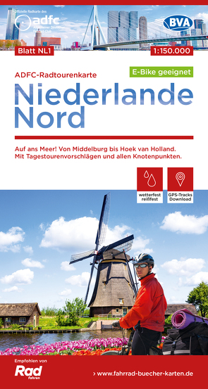 ADFC-Radtourenkarte NL 1 Niederlande Nord 1:150.000, reiß- und wetterfest, E-Bike geeignet, GPS-Tracks Download, mit Knotenpunkten, mit Bett+Bike Symbolen, mit Kilometer-Angaben