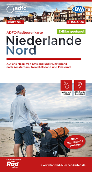 ADFC-Radtourenkarte NL 1 Niederlande Nord 1:150.000, reiß- und wetterfest, E-Bike geeignet, GPS-Tracks Download, mit Knotenpunkten