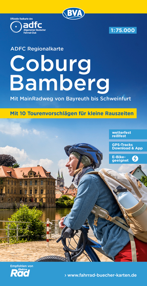 ADFC-Regionalkarte Coburg Bamberg, 1:75.000, mit Tagestourenvorschlägen, reiß- und wetterfest, E-Bike-geeignet, GPS-Tracks Download