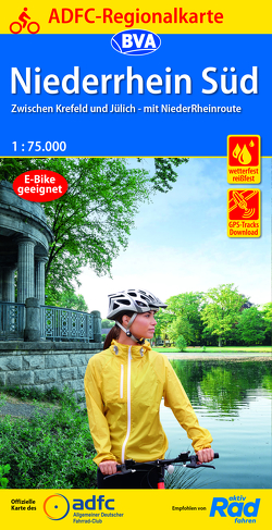 ADFC-Regionalkarte Niederrhein Süd, 1:75.000, mit Tagestourenvorschlägen, reiß- und wetterfest, E-Bike-geeignet, mit Knotenpunkten, GPS-Tracks-Download