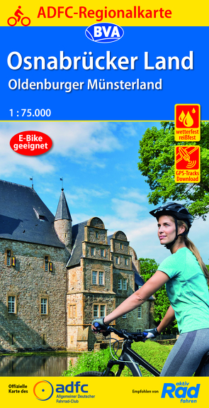 ADFC-Regionalkarte Osnabrücker Land /Oldenburger Münsterland, 1:75.000, mit Tagestourenvorschlägen, reiß- und wetterfest, E-Bike-geeignet, mit Knotenpunkten, GPS-Tracks Download
