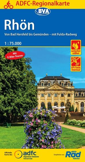 ADFC-Regionalkarte Rhön 1:75.000, reiß- und wetterfest, GPS-Tracks Download – Mit E-Bike Touren