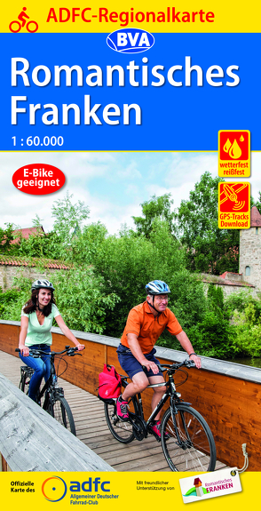 ADFC-Regionalkarte Romantisches Franken, 1:60.000, mit Tagestourenvorschlägen, reiß- und wetterfest, E-Bike-geeignet, GPS-Tracks Download