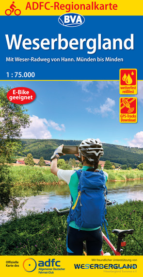 ADFC-Regionalkarte Weserbergland, 1:75.000, mit Tagestourenvorschlägen, reiß- und wetterfest, E-Bike-geeignet, GPS-Tracks Download