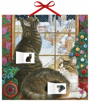 Adventskalender Ivory Cats 1 – mit 24 Stickern – mit Glitzer – mit rotem Stoffband – Format 30 x 30 cm von DUMONT Kalenderverlag, Ivory,  Lesley Anne