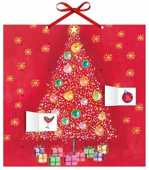 Adventskalender Oh Weihnachtsbaum! – mit 24 Stickern – mit Glitzer – mit rotem Stoffband – Format 30 x 30 cm von DUMONT Kalenderverlag