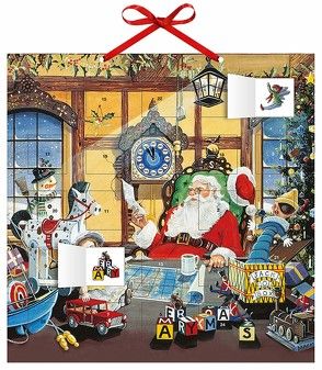 Adventskalender Weihnachtsmann – mit 24 Stickern – mit Glitzer – mit rotem Stoffband – Format 30 x 30 cm von DUMONT Kalenderverlag