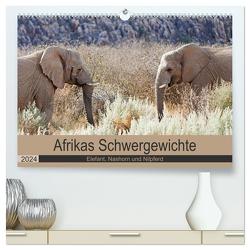 Afrikas Schwergewichte Elefant, Nashorn und Nilpferd (hochwertiger Premium Wandkalender 2024 DIN A2 quer), Kunstdruck in Hochglanz von Kärcher,  Britta