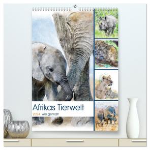 Afrikas Tierwelt – wie gemalt (hochwertiger Premium Wandkalender 2024 DIN A2 hoch), Kunstdruck in Hochglanz von Jachalke,  Michael Voß,  Doris