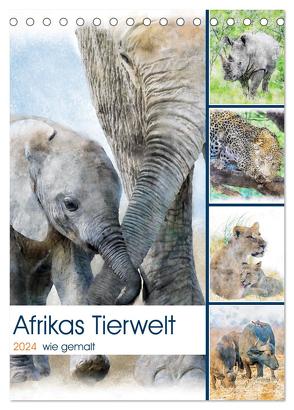Afrikas Tierwelt – wie gemalt (Tischkalender 2024 DIN A5 hoch), CALVENDO Monatskalender von Jachalke,  Michael Voß,  Doris