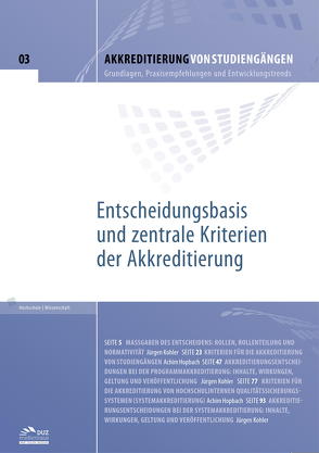 Akkreditierung von Studiengängen – Heft 3 von Hopbach,  Achim, Kohler,  Jürgen