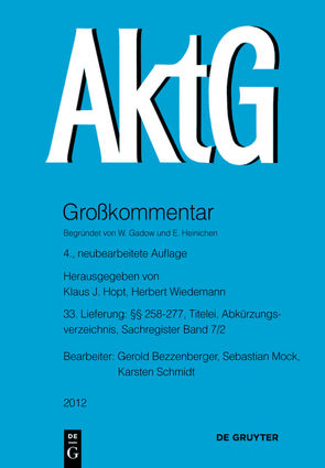 Aktiengesetz / §§ 258-277; Titelei; Abkürzungsverzeichnis; Register Band 7/2 von Bezzenberger,  Gerold, Schmidt,  Karsten