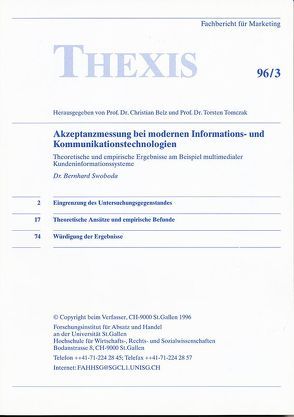 Akzeptanzmessung bei modernen Informations- und Kommunikationstechnologien von Belz,  Christian, Swoboda,  Bernhard, Tomczak,  Torsten