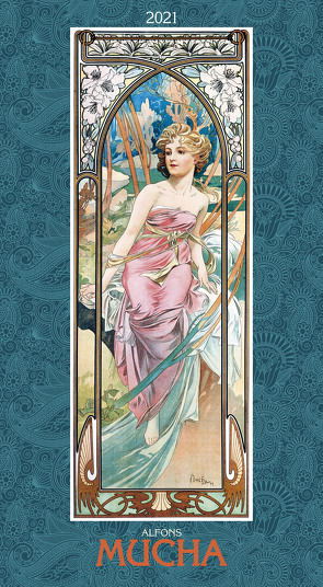 Alfons Mucha 2021 – Bild-Kalender 33×60 cm – Kunstkalender – mit stilvollem Glitzereffekt – Jugendstil – Wandkalender – Alpha Edition