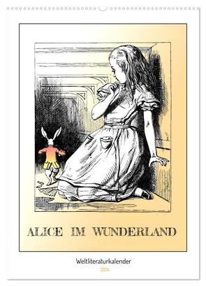 Alice im Wunderland – Weltliteraturkalender (Wandkalender 2024 DIN A2 hoch), CALVENDO Monatskalender von 4arts,  4arts