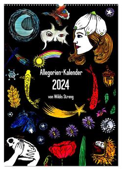 Allegorien-Kalender (Wandkalender 2024 DIN A2 hoch), CALVENDO Monatskalender von Streng,  Wildis