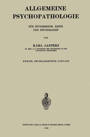Allgemeine Psychopathologie für Studierende, Ärzte und Psychologen von Jaspers,  Karl