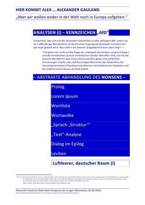 ANALYSEN / HIER KOMMT ALEX … ALEXANDER GAULAND – ANALYSEN (I) – KENNZEICHEN „AfD“ von Deutschland,  (SP: D) Sozialkritische Professionals:, Faust,  C. M.