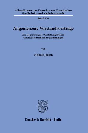 Angemessene Vorstandsverträge. von Jänsch,  Melanie