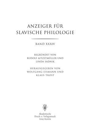 Anzeiger für Slavische Philologie / Anzeiger für Slavische Philologie von Eismann,  Wolfgang, Trost,  Klaus