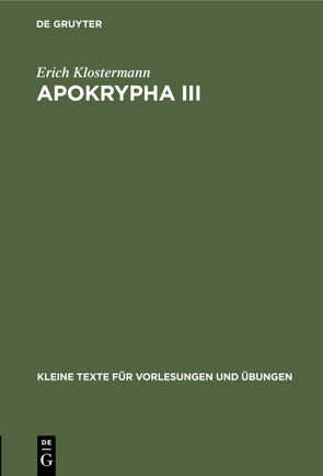 Apokrypha III von Klostermann,  Erich
