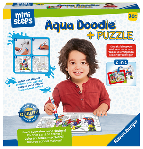 Ravensburger ministeps 4183 Aqua Doodle Puzzle: Einsatzfahrzeuge – Erstes Malen und Puzzlen für Kinder ab 2,5 Jahren, fleckenfreier Malspaß mit Wasser