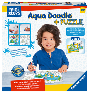 Ravensburger ministeps 4184 Aqua Doodle Puzzle: Heimische Tiere – Erstes Malen und Puzzlen für Kinder ab 2,5 Jahren, fleckenfreier Malspaß mit Wasser